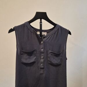 LOFT Navy Sleeveless Blouse with Button Detail